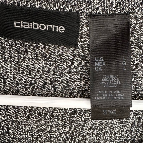 Claiborne Silk Viscose Bowling Shirt - Polo Style, Grey & Black - Picture 2 of 7